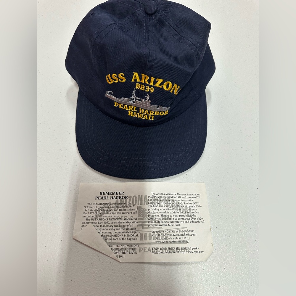 USS Arizona BB-39 adjustable Velcro hat
Pearl Harbor Hawaii commemorative
